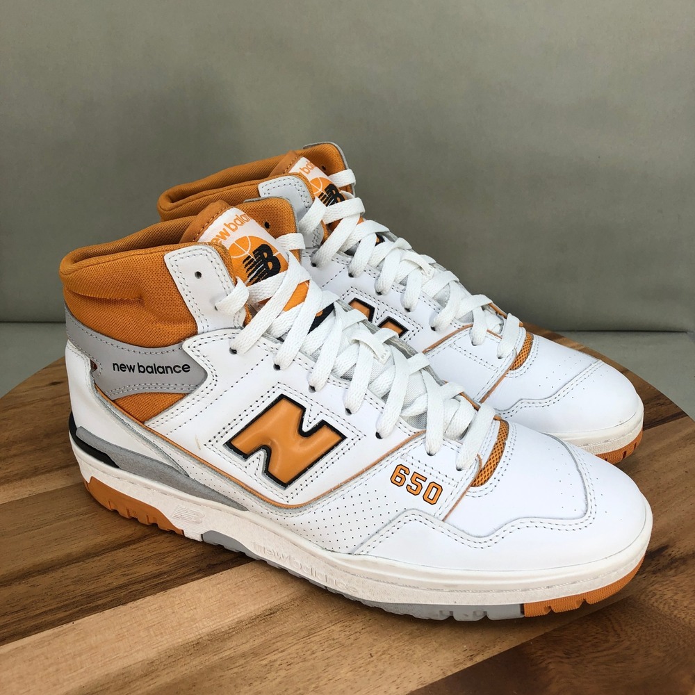 New Balance White Orange Grey Mid Top Basketball Shoes Size 10 D Mens Lace Up